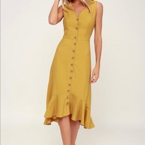 Lulu Mustard Yellow Button Front Midi Dress